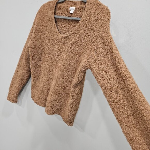 Stars Above Fuzzy Scoop Neck Long Sleeve Brown Sherpa Sweatshirt Pullover Small - Picture 6 of 7